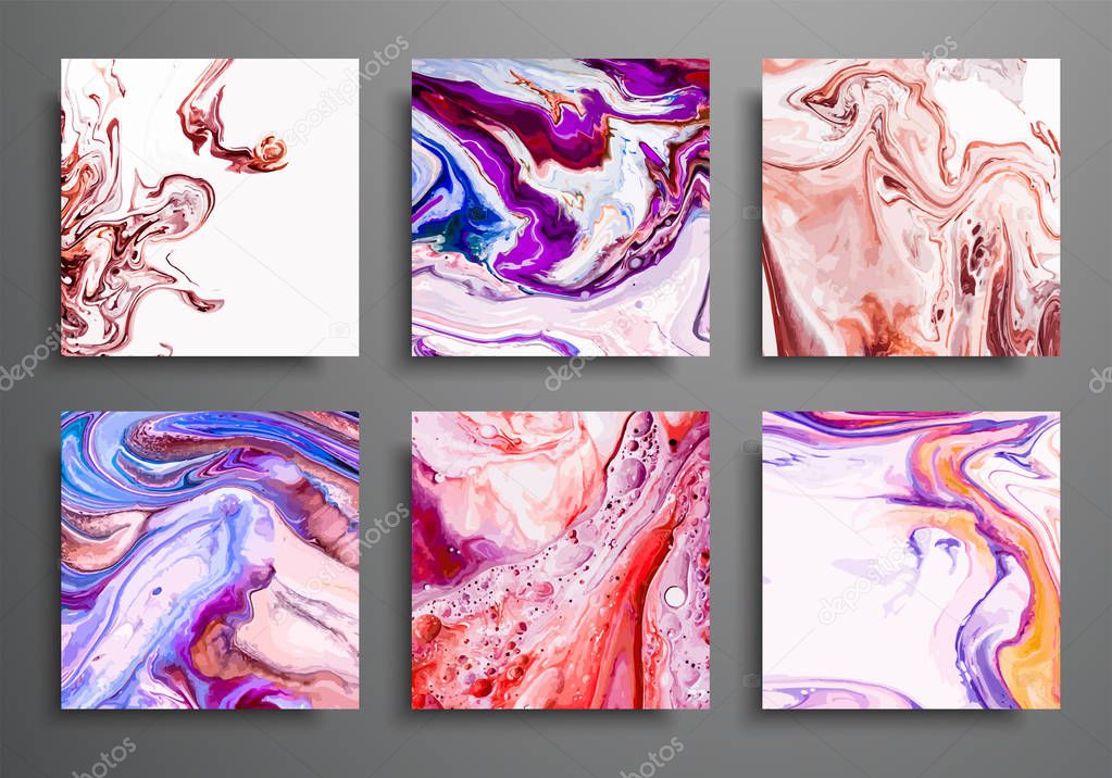 Dynamic backgrounds. trendy placards, commercial covers set. Marble colorful effect. Abstract page poster template for catalog, creative abstract brochure illustration, cover, flyer, packaking design.