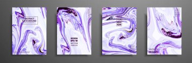 Flyer layout template with mixture of acrylic paints. Liquid marble texture. Fluid art. Applicable for design cover, flyer, poster, placard. Mixed blue, purple and white paints clipart