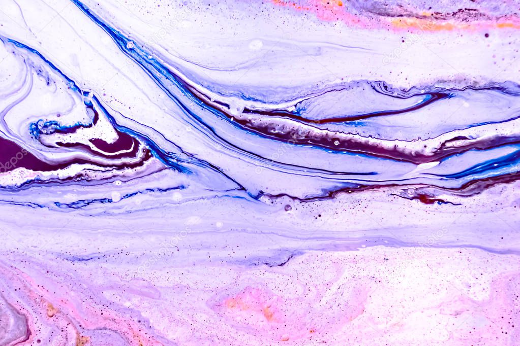 Abstract painting, can be used as a trendy background for wallpapers, posters, cards, invitations, websites. Modern artwork. Marble effect painting. Mixed blue, pink and purple paints