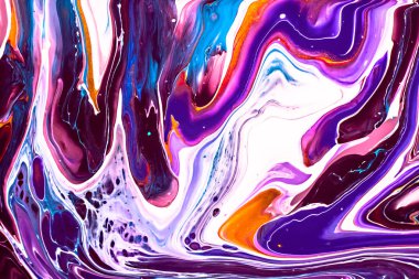 Akrilik sıvı dokuları olan soyut bir arka plan. Benekleri ve renk boyaları olan modern sanat eserleri. Kahve paketleme, etiketler, kartvizitler ve interaktif web geçmişleri için uygulanabilir