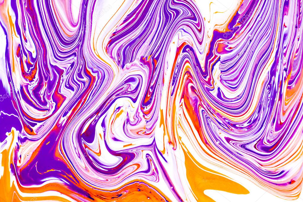 Mixture of acrylic paints. Modern artwork with spots and splashes of color paint. Liquid marble texture. Applicable for design packaging, labels, business cards, and interactive web backgrounds