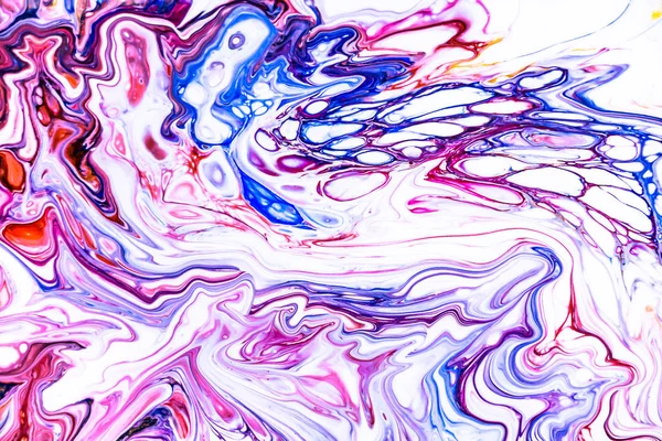 Mixture of acrylic paints. Modern artwork with spots and splashes of color paint. Liquid marble texture. Applicable for design packaging, labels, business cards, and interactive web backgrounds. — Stock Photo, Image