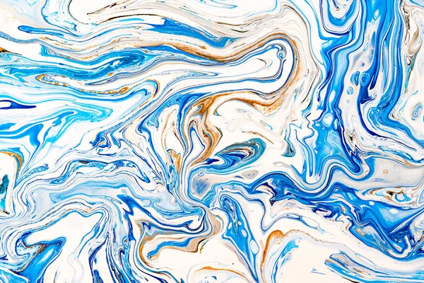 手绘背景与混合液体蓝色 黄色油漆 抽象流体丙烯酸画 现代艺术 适用于包装 不同表面的设计 — 图库照片