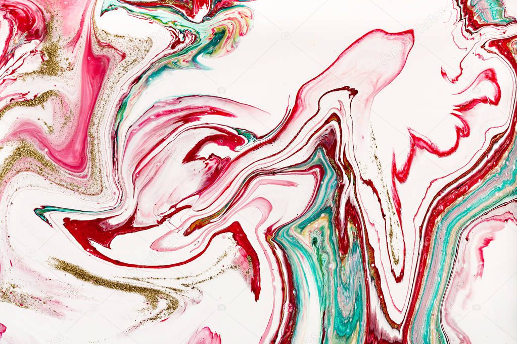 Hand painted backgrounds. Pink, white and yellow mixed acrylic paints. Liquid marble texture. Applicable for design packaging, labels, business cards, placard, covers, textile and decor interior