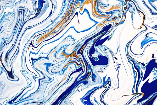 Hand painted background with mixed liquid blue, white, yellow paints. Abstract fluid acrylic painting. Applicable for packaging, invitation, textile, wallpaper, design of different surfaces — Stock Photo, Image