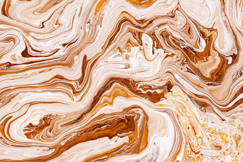 Caramel, cream dynamic and fluid raster texture. Abstract acrylic paints mixture color background.