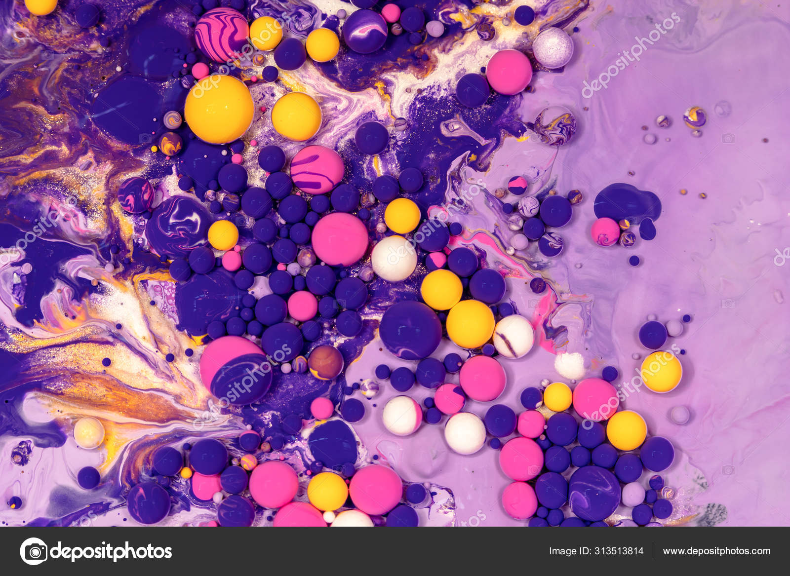 Acrylic paint balls abstract texture. Bright colors fluid, flowing