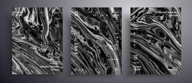 Soyut sıvı levha, akışkan sanat vektör doku koleksiyonu. Tasarım kapağı, poster, broşür vs. için uygulanabilir sanatsal arkaplan. Siyah ve beyaz evrensel moda resim arkaplanı.