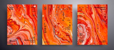 Soyut vektör afişi, bir paket modern tasarım sıvısı sanat kapağı. Tasarım kapağı, poster, broşür vb. için uygulanabilir modaya uygun arka plan. Turuncu, kırmızı ve beyaz olağandışı yaratıcı yüzey şablonu.