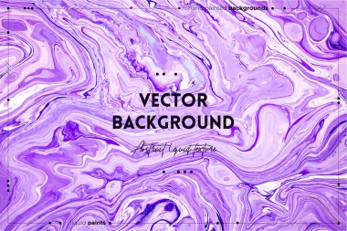 Sıvı sanat dokusu. Soyut kıvrımlı boya efektiyle arka plan. Sıvı akrilik resim ve güzel karışık boyalar. İç mekan posteri olarak kullanılabilir. Mor ve beyaz taşan renkler.