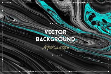 Sıvı sanat dokusu. Soyut karıştırıcı boya efektli bir arka plan. Sıvı akrilik resim ve modaya uygun karışık boyalar. Web sitesi geçmişi için kullanılabilir. Siyah, beyaz ve gök mavisi renkler.