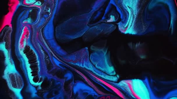 Ρευστή τέχνη σχέδιο βίντεο, σύγχρονη υφή acryl με ροή αποτέλεσμα. Υγρό χρώμα ανάμειξη έργων τέχνης με βουτιά και στροβιλισμό. Λεπτομερής κίνηση φόντου με navy μπλε, ροζ και aquamarine ξεχειλίζει χρώματα. — Αρχείο Βίντεο