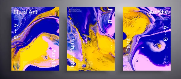 Abstraktes Vektorbanner, eine Reihe moderner Design-Fluid-Art-Cover. Künstlerischer Hintergrund, der für Designcover, Einladung, Flyer usw. anwendbar ist. Marineblaues, gelbes und rosa kreatives irisierendes Kunstwerk. — Stockvektor