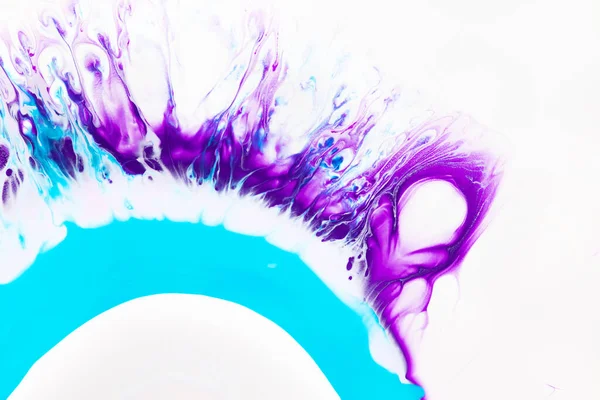 Fluid art texture. Background with abstract iridescent paint effect. Liquid acrylic artwork that flows and splashes. Mixed paints for interior poster. Turquoise, purple and white overflowing colors.