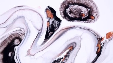 Akışkan sanat çizimi videosu, renkli dalgalı soyut akryl dokusu. Sıvı boya arka planda sıçrama ve girdapla karışımı. Beyaz, gri ve altın renkli ayrıntılı arkaplan hareketi.