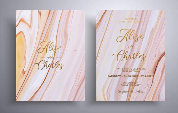 Bel ensemble d'invitations de mariage avec texture en pierre. Couvertures vectorielles minérales avec effet marbre et place pour le texte, brun, biege et couleurs blanches. Conçu pour les cartes de vœux, brochures, etc.. — Image vectorielle