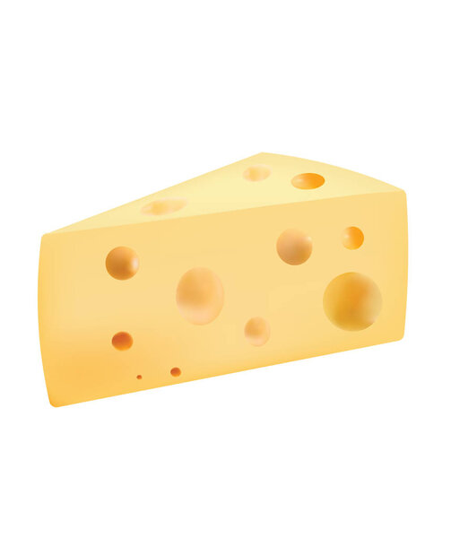 Cheese slice on white background, vector