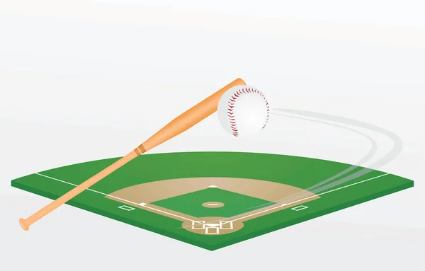 Baseballová Pálka Míček Pole Vektorové Ilustrace — Stockový vektor