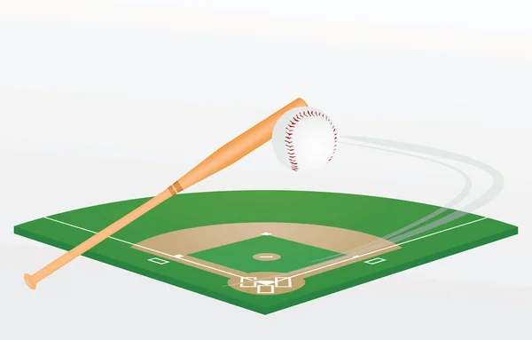 Kij Baseballowy Piłkę Pola Ilustracja Wektorowa — Wektor stockowy