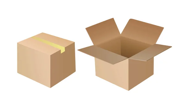Open Closed Cardboard Box Vector Illustration — Stock Vector