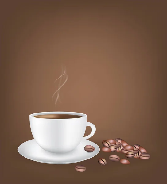 White Coffee Cup Coffee Beans Dark Background Vector — Stock Vector