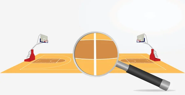 Basketbol Alan Büyüteç Camı Arama Veya Kavramı Analiz Vektör Çizim — Stok Vektör