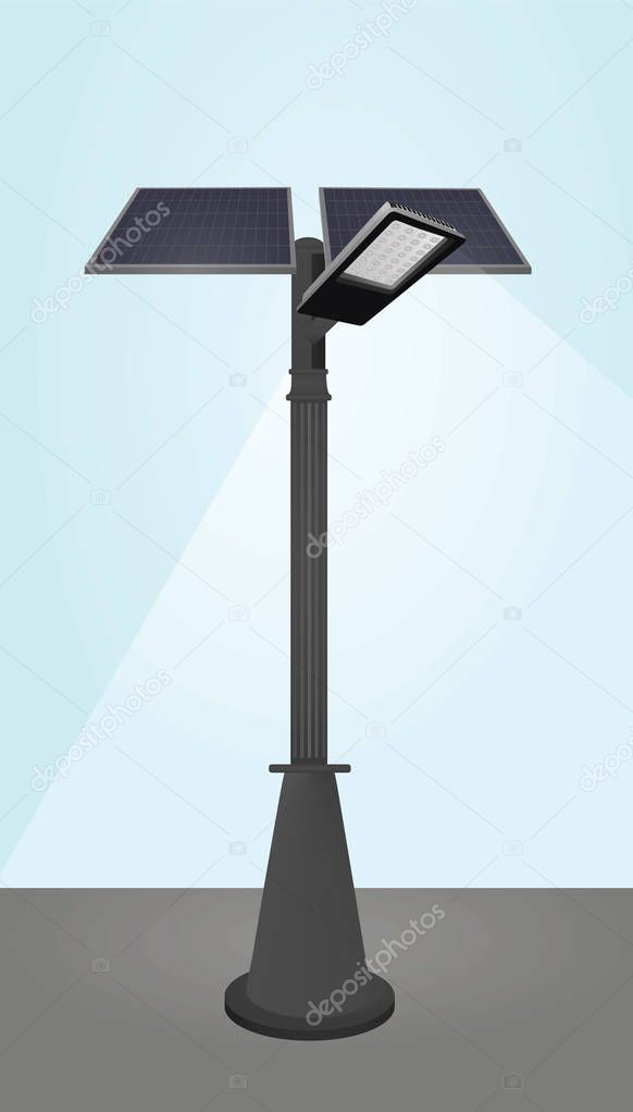 Street light with solar panels. vector illustration