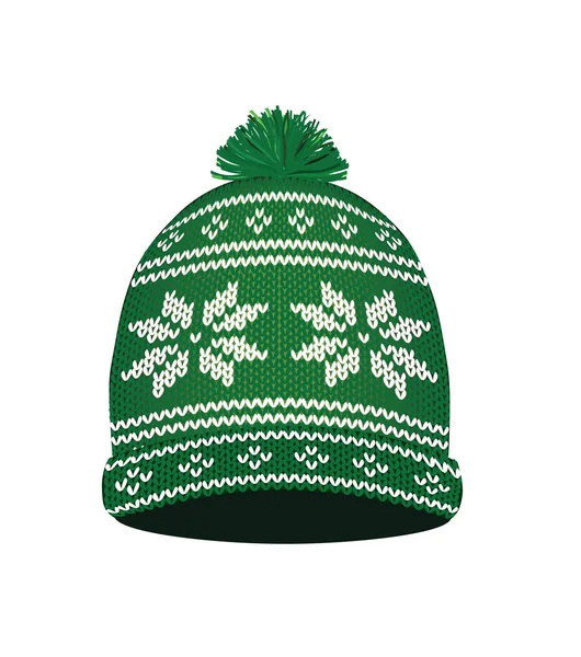 緑の冬帽子ノルディック柄 ベクトル図 — ストックベクタ