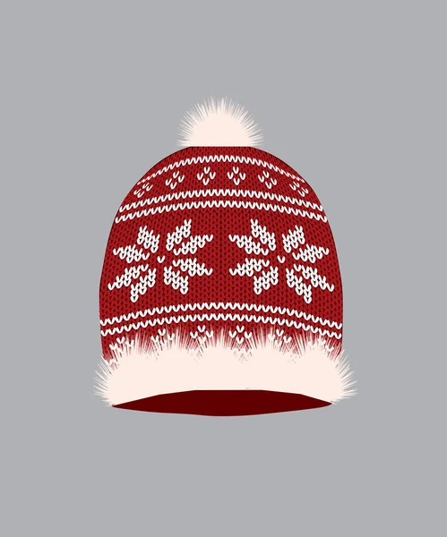 Cappello Invernale Maglia Rossa Illustrazione Vettoriale — Vettoriale Stock