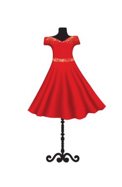 Manken üzerinde kırmızı elbise. vektör çizim