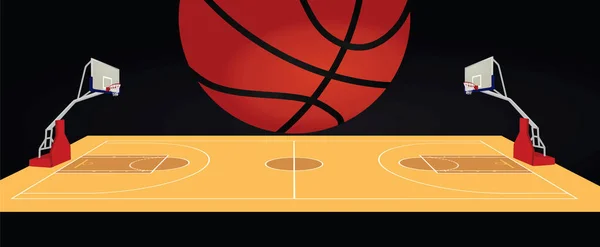 Basketballfeld Und Ball Vektorillustration — Stockvektor