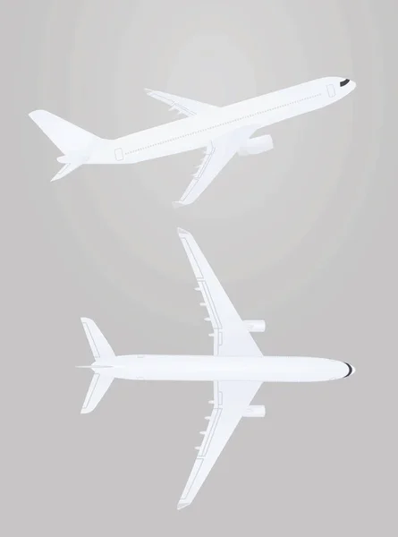 Weißes Flugzeug Draufsicht Und Seitenansicht — Stockvektor