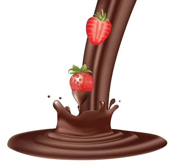 Salpicadura Chocolate Con Fresa Vector — Vector de stock