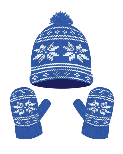 Cappello Guanti Invernali Maglia Blu — Vettoriale Stock