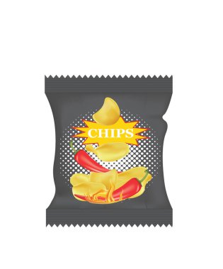 Patates cipsi çanta biber, vektör çizim