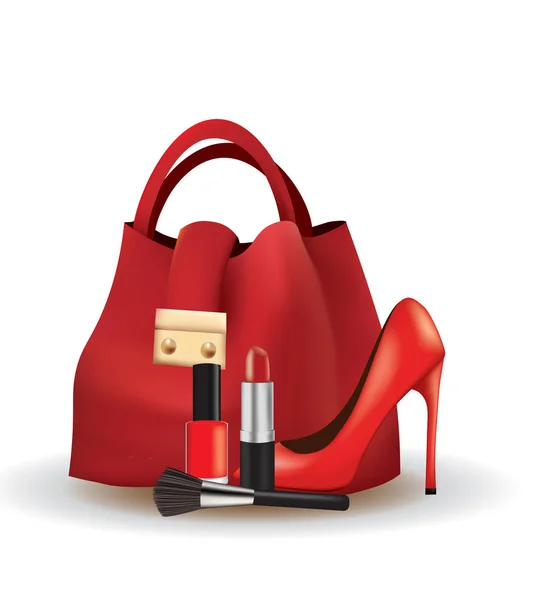 女性セット バッグ 化粧品 ベクトル図 — ストックベクタ