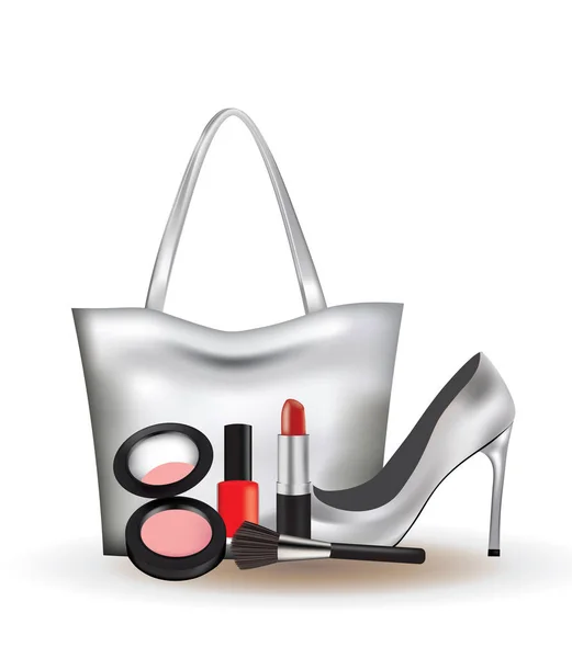 女性セット バッグ 化粧品 ベクトル図 — ストックベクタ