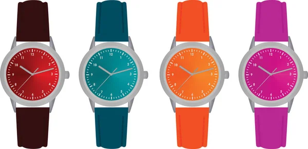 Kleurrijke Horloges Vector Illustratioon — Stockvector