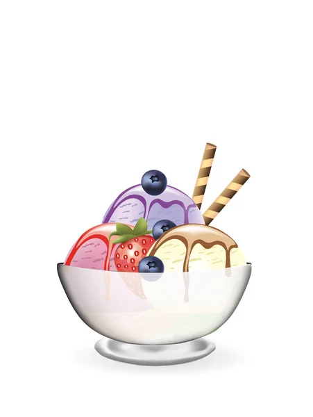 Crème glacée dans un verre aux fraises et aux bleuets — Image vectorielle