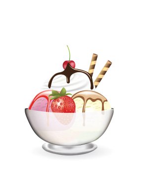 Çilek ve kiraz ile bir bardak dondurma