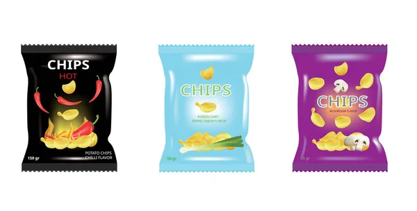 Verschiedene Kartoffelchips-Tüten — Stockvektor