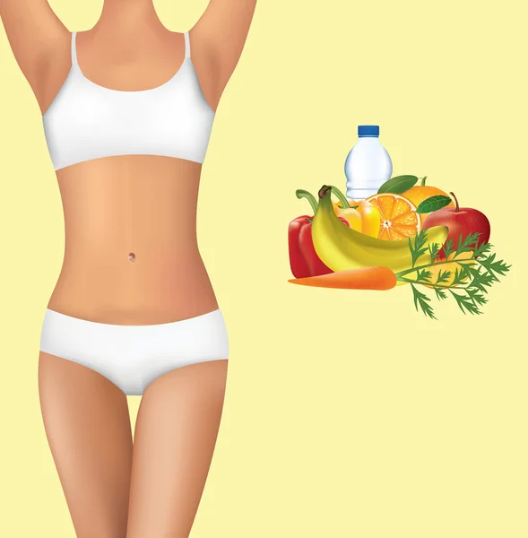 Corpo femminile con cibo sano — Vettoriale Stock