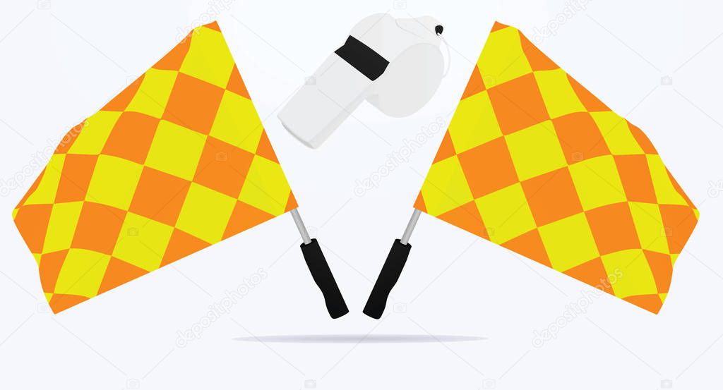 Soccer referee flags and whistle. vector illustration