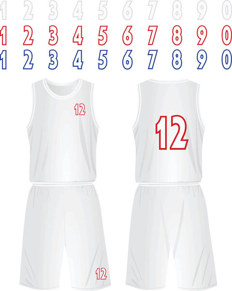 White basketball shirt and shorts with numbers. vector illustration