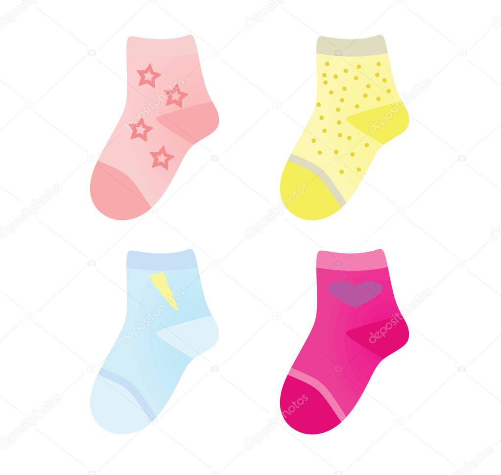 Colorful children socks set. vector illustration