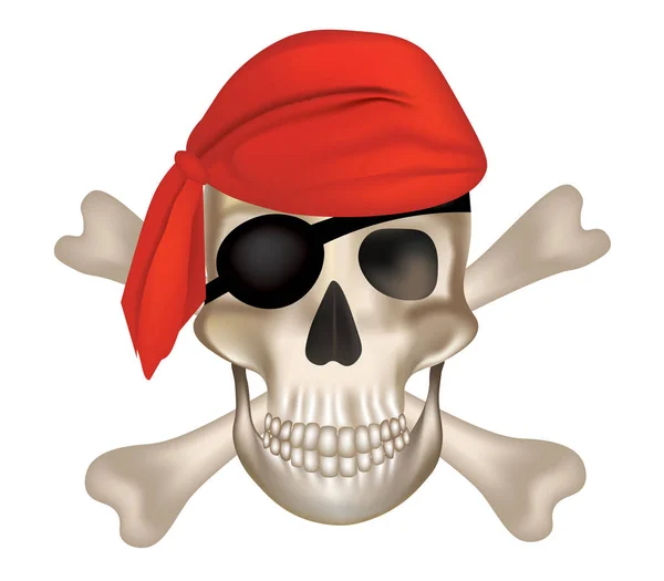 Calavera pirata de huesos cruzados con sombrero rojo — Archivo Imágenes Vectoriales