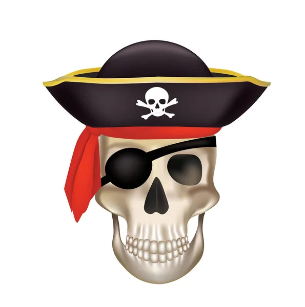 Pirate skull with black hat — Stock Vector