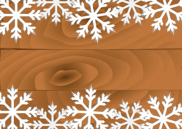 木の板の上の雪片 — ストックベクタ