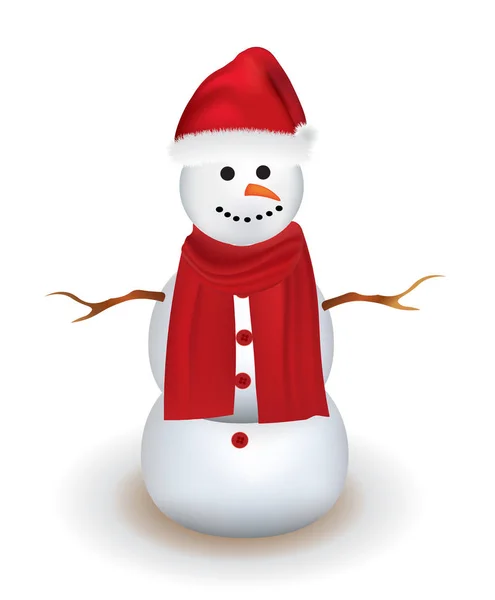 Boneco de neve com chapéu vermelho e cachecol — Vetor de Stock