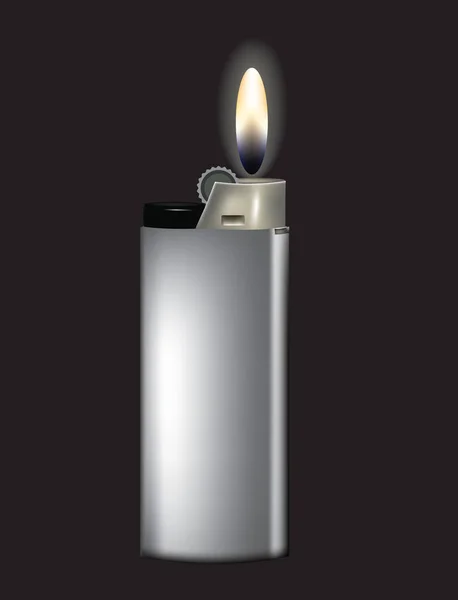 Briquet gris avec feu — Image vectorielle